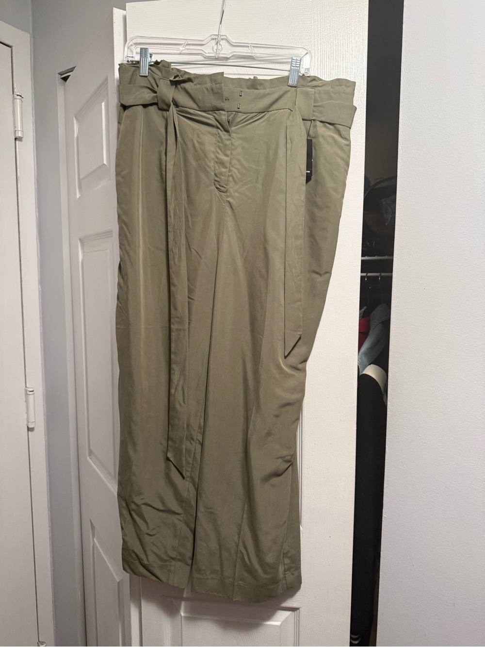 Express Olive High-Waist Tie-Belt Trousers